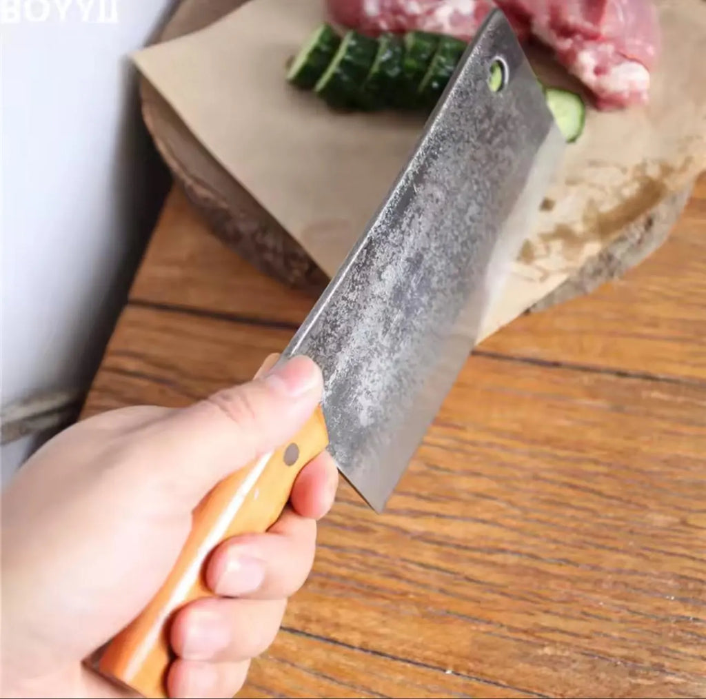 Hand Forged Meat Cleaver Knife | Rustic Chinese Chef Knife | 5Cr15MoV Stainless Steel Butcher Knife | Heavy Kitchen Chopper