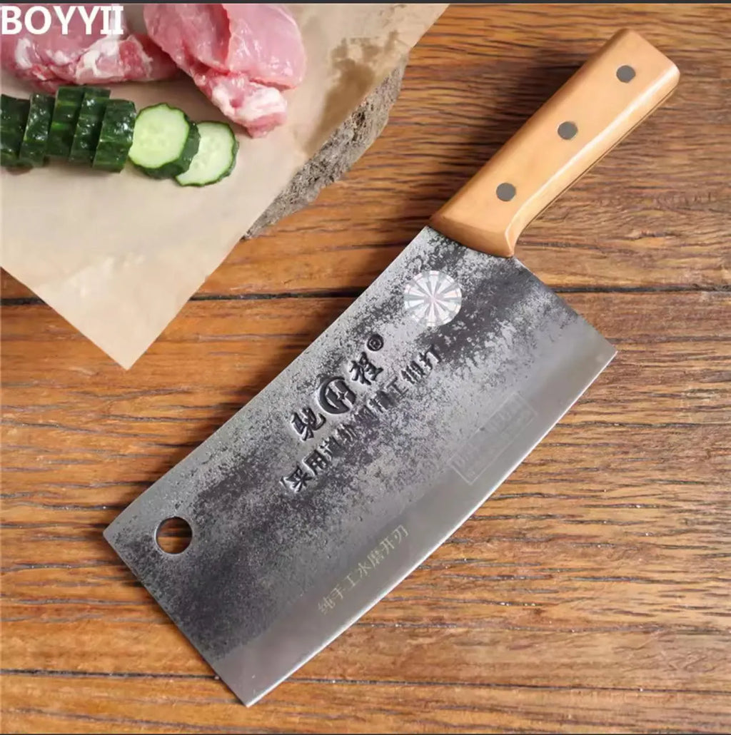 Hand Forged Meat Cleaver Knife | Rustic Chinese Chef Knife | 5Cr15MoV Stainless Steel Butcher Knife | Heavy Kitchen Chopper