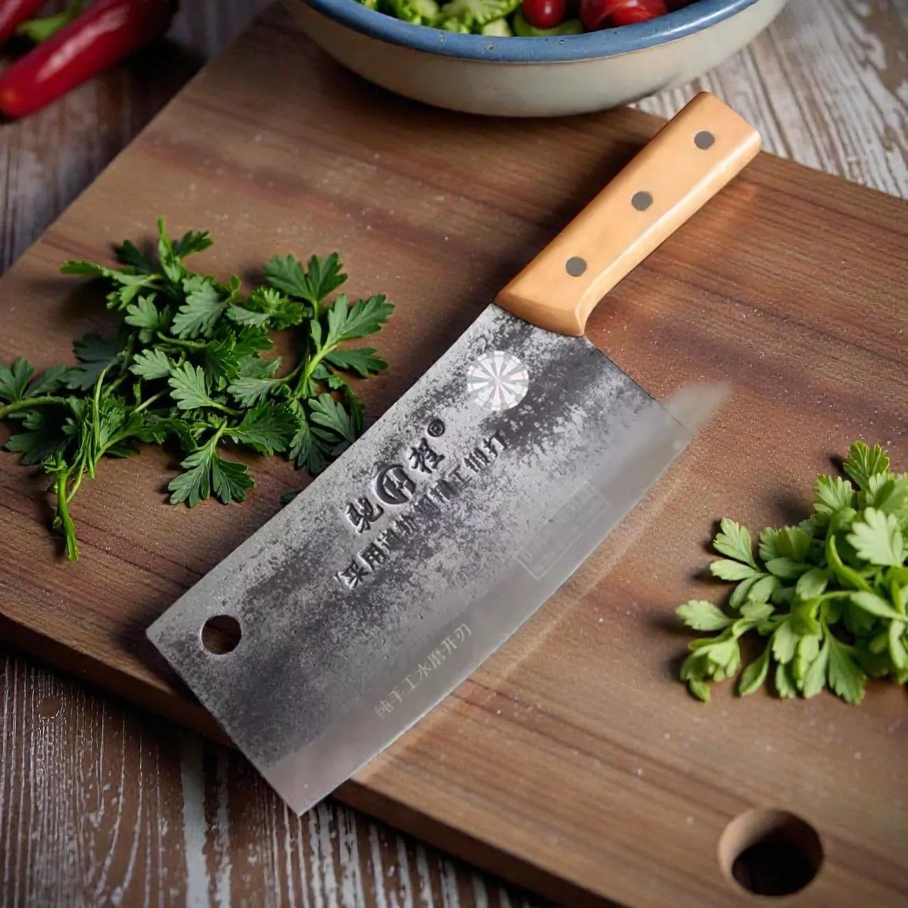 Hand Forged Meat Cleaver Knife | Rustic Chinese Chef Knife | 5Cr15MoV Stainless Steel Butcher Knife | Heavy Kitchen Chopper