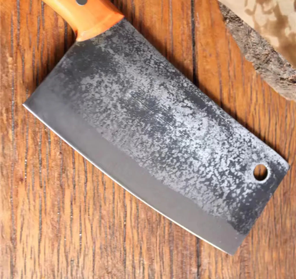 Hand Forged Meat Cleaver Knife | Rustic Chinese Chef Knife | 5Cr15MoV Stainless Steel Butcher Knife | Heavy Kitchen Chopper