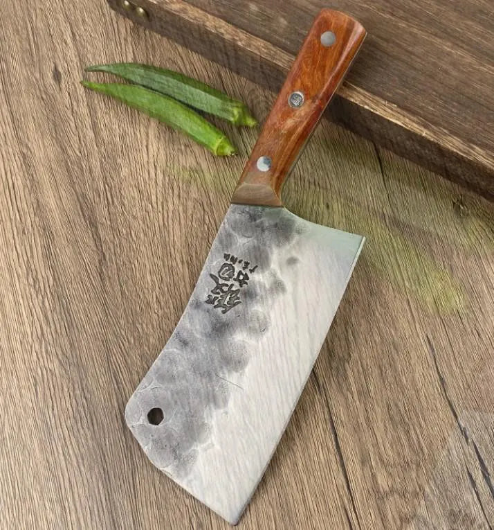 Forged Meat Cleaver Knife | 5Cr15 Stainless Steel | Rustic Rosewood Wooden Handle