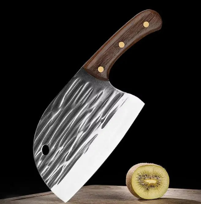 Hand Forged Meat Cleaver 8Cr13MoV Steel, Wenge Wood Handle, Brass Pins