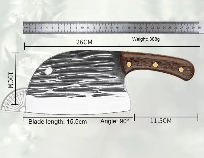 Hand Forged Meat Cleaver 8Cr13MoV Steel, Wenge Wood Handle, Brass Pins