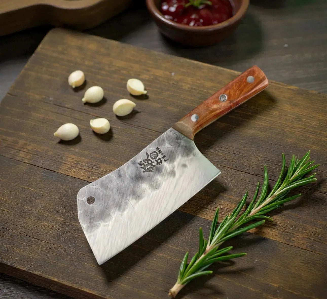 Forged Meat Cleaver Knife | 5Cr15 Stainless Steel | Rustic Rosewood Wooden Handle