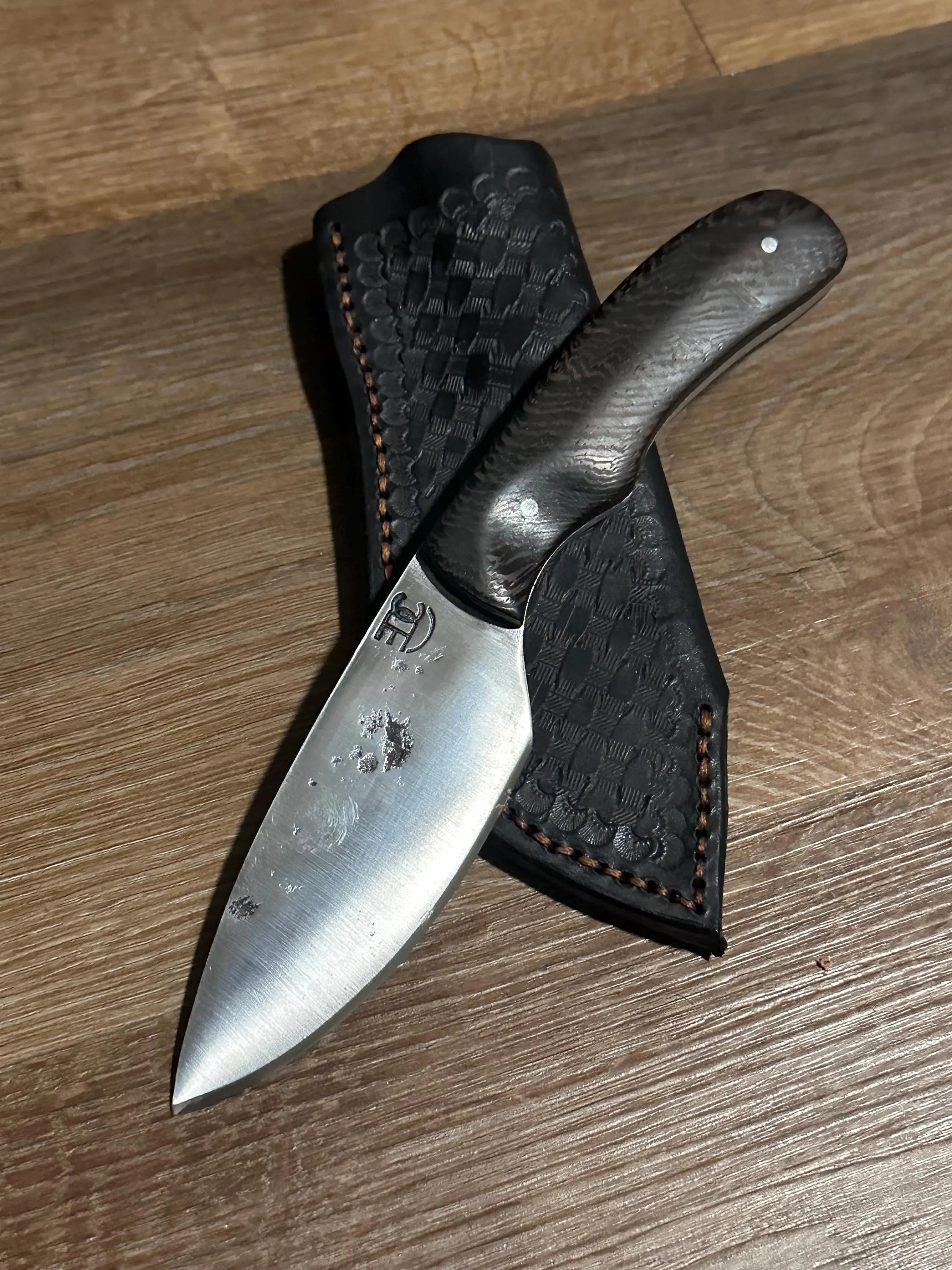 Hand Forged 5160 Carbon Steel Fixed Blade Knife Wenge Handle Handmade Leather Sheath RockinEDC Texas
