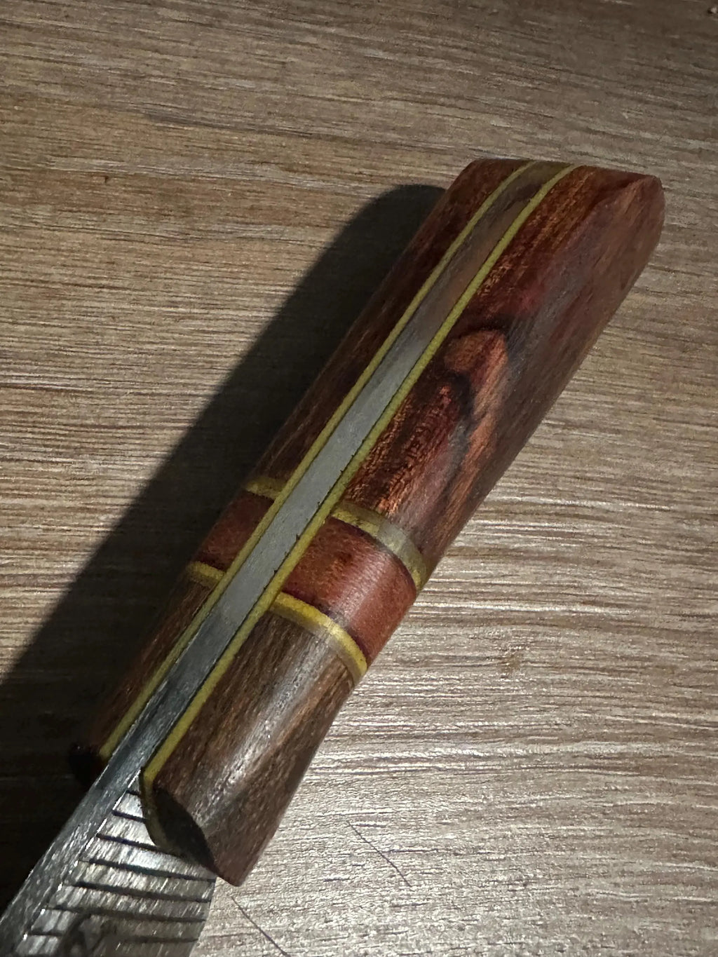 RockinEDC Jinete Farrier Rasp Knife – Cocobolo & Rosewood Handle with Yellow G10 Spacers – Custom Fixed Blade with Kydex Sheath – Made in Texas