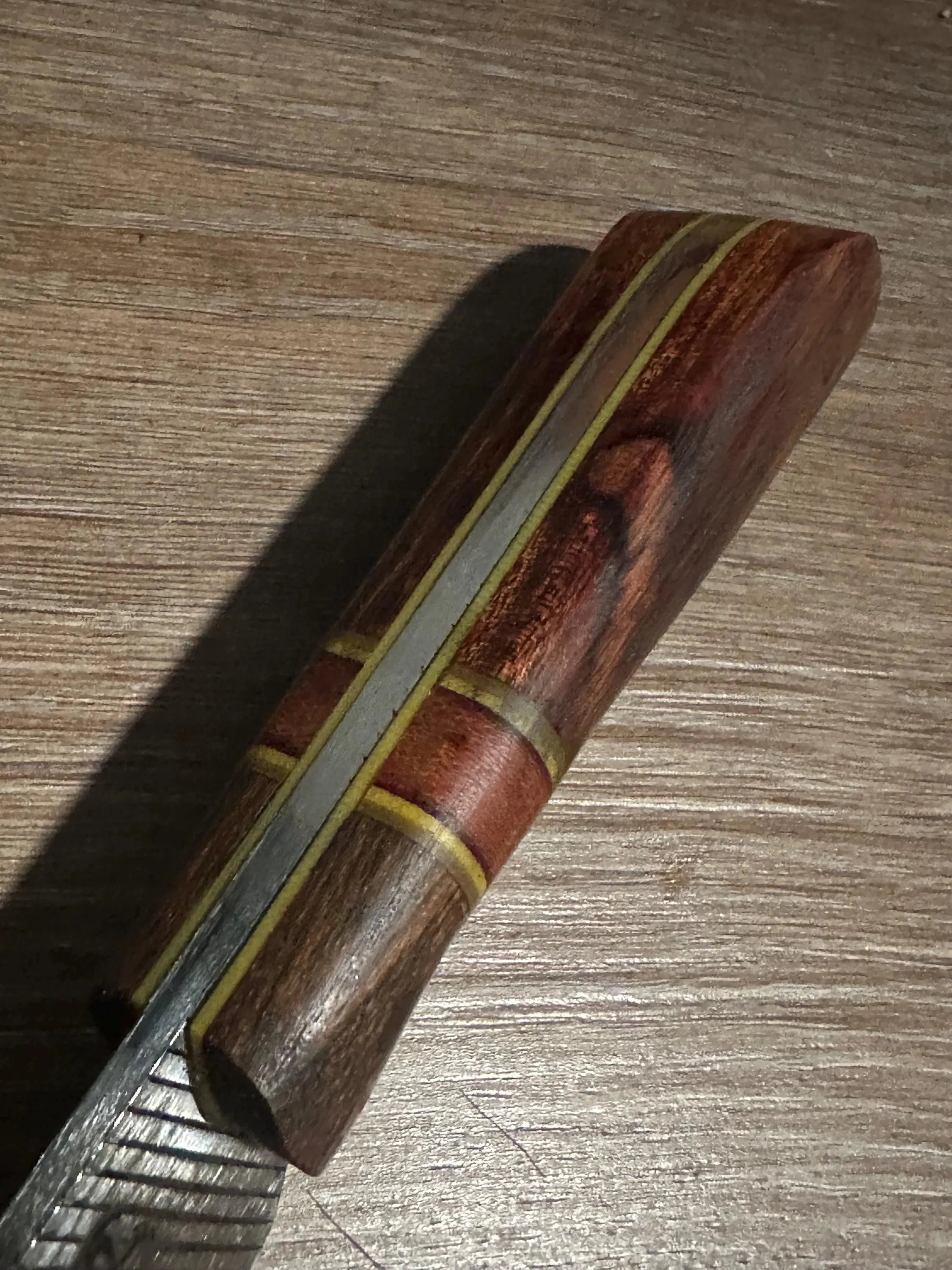 RockinEDC Jinete Farrier Rasp Knife – Cocobolo & Rosewood Handle with Yellow G10 Spacers – Custom Fixed Blade with Kydex Sheath – Made in Texas