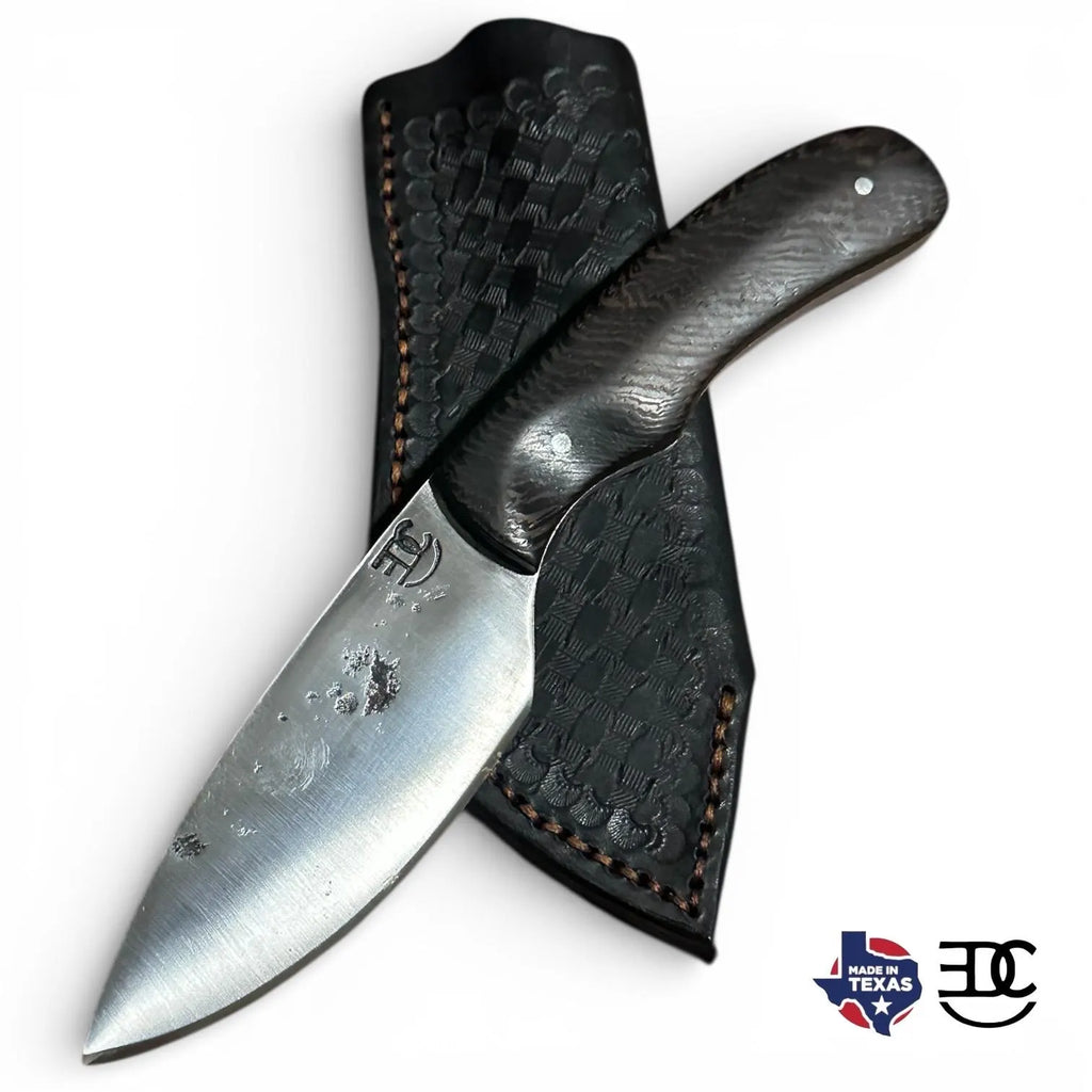 Hand Forged 5160 Carbon Steel Fixed Blade Knife Wenge Handle Handmade Leather Sheath RockinEDC Texas