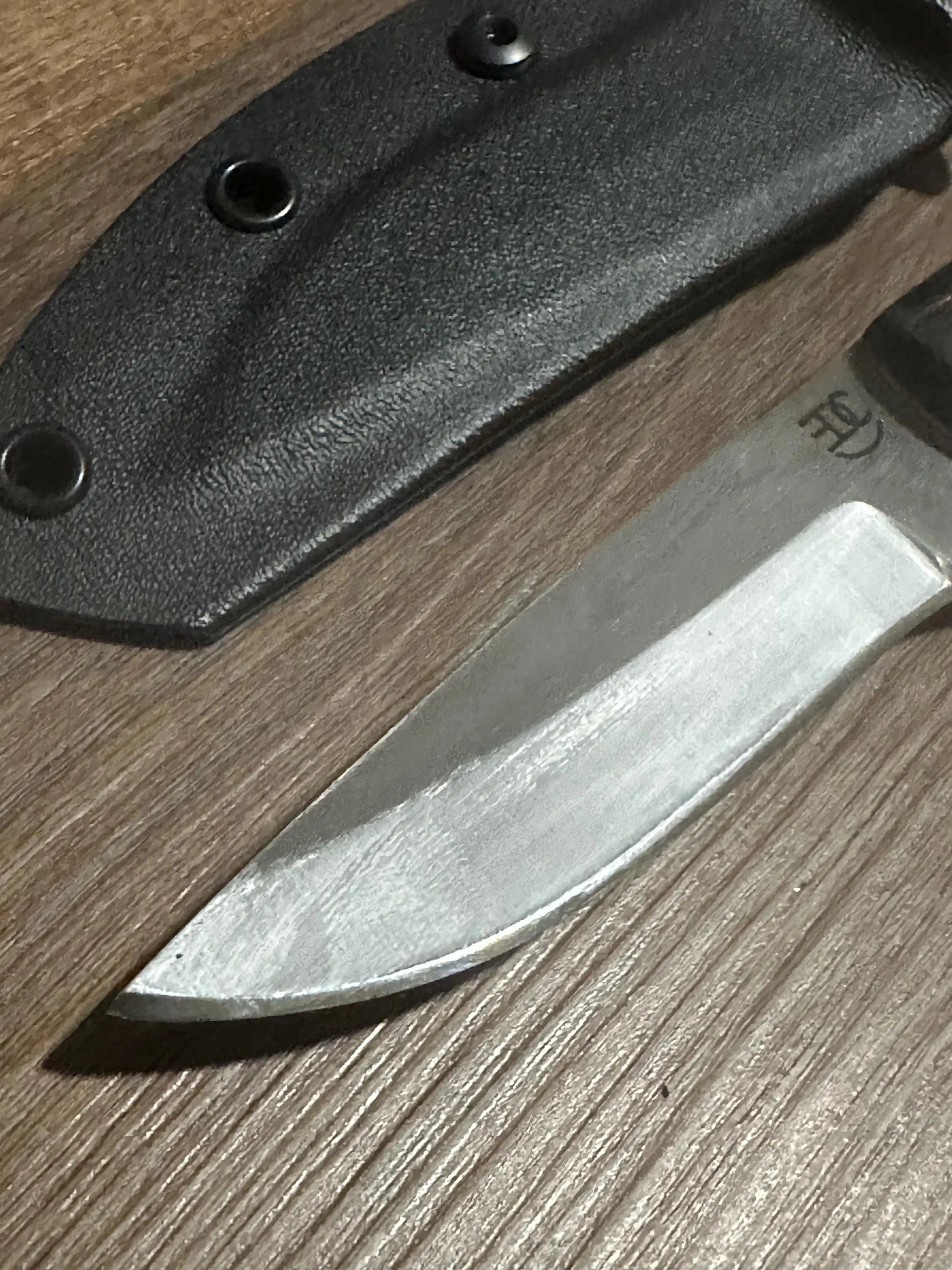 Handmade Fixed Blade EDC Knife 8” Overall, 3.5” Blade Custom Wood Black Kydex Sheath RockinEDC Texas Blue Maple & Wenge Handle