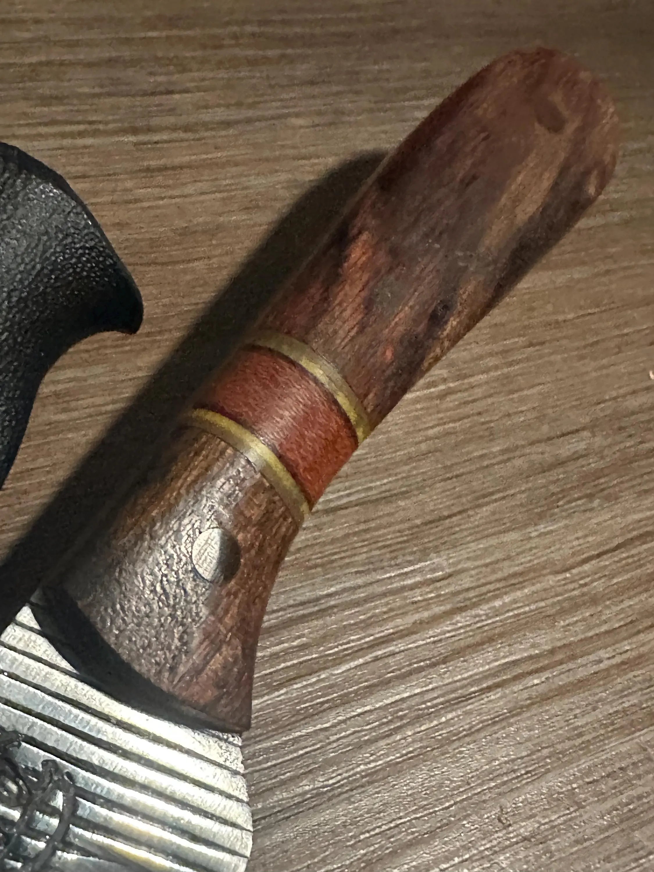 RockinEDC Jinete Farrier Rasp Knife – Cocobolo & Rosewood Handle with Yellow G10 Spacers – Custom Fixed Blade with Kydex Sheath – Made in Texas