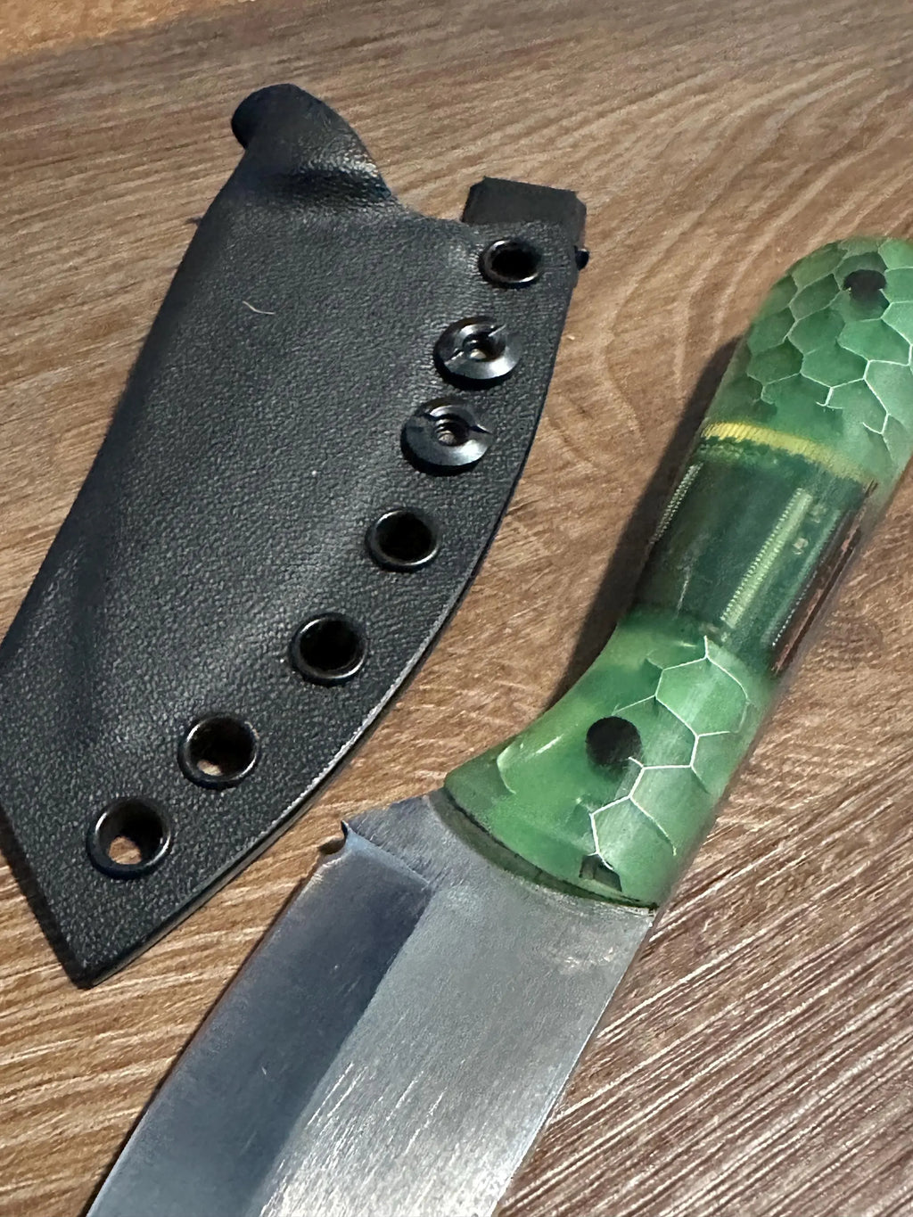 RockinEDC Jinete 7” 1095 Carbon Steel Knife with Computer Chip Handle Custom Engraved Fixed Blade Black Kydex Sheath Texas Made
