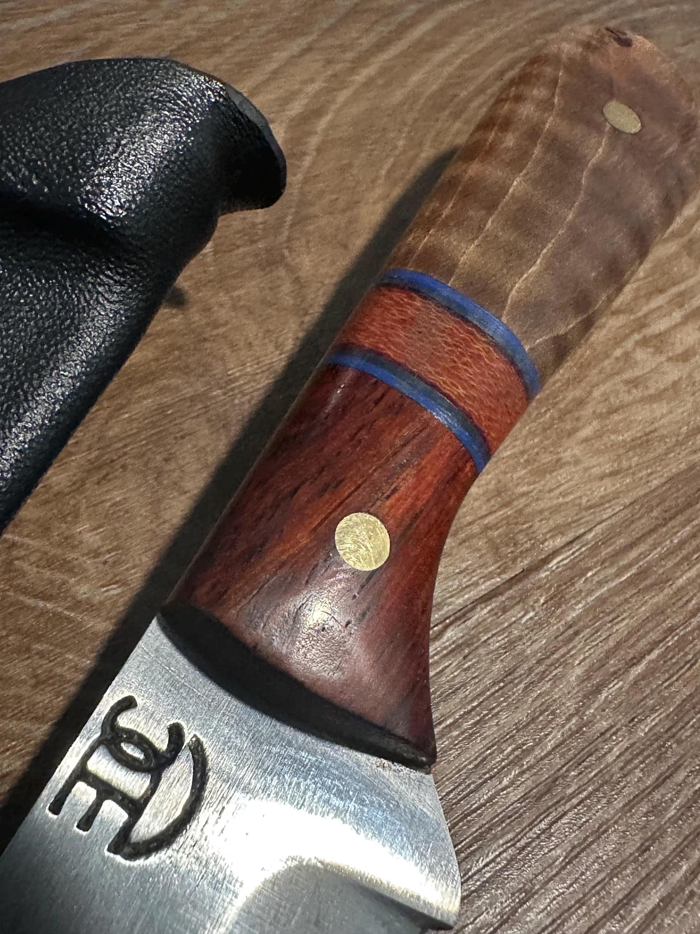 RockinEDC Jinete 7” 1095 Carbon Steel Knife Padauk & Micarta Handle Black Kydex Sheath w/ UtiliClip Texas Made RockinEDC