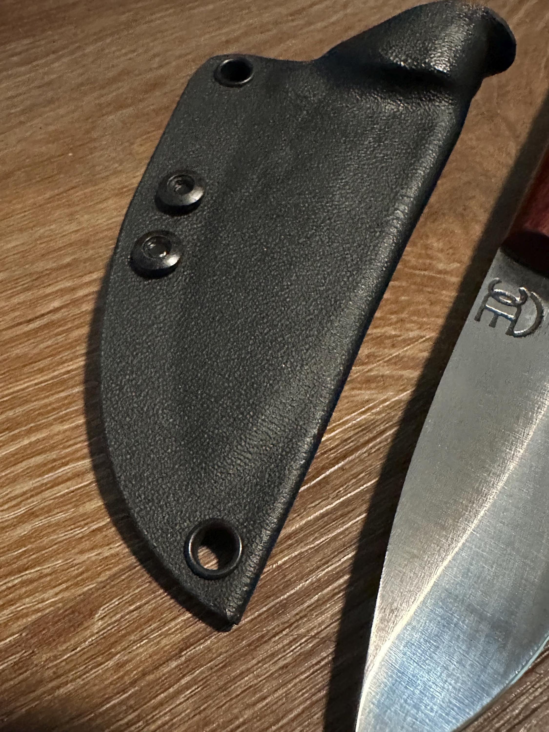 RockinEDC Jinete 7” 1095 Carbon Steel Knife Padauk & Micarta Handle Black Kydex Sheath w/ UtiliClip Texas Made RockinEDC