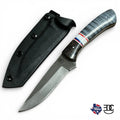 Handmade Fixed Blade EDC Knife 8” Overall, 3.5” Blade Custom Wood Black Kydex Sheath RockinEDC Texas Blue Maple & Wenge Handle