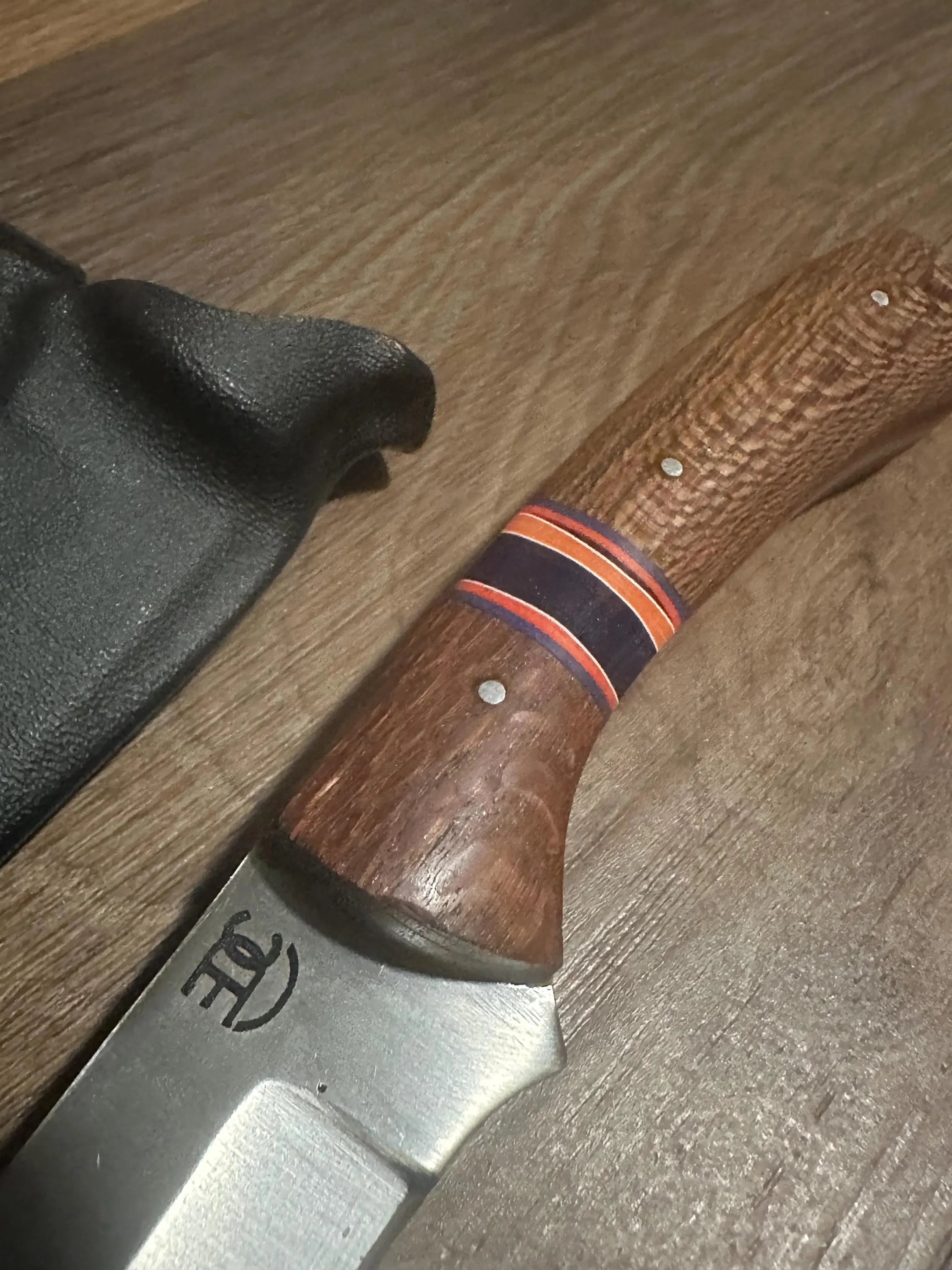 Handmade Fixed Blade EDC Knife 8” Overall, 3.5” Blade Custom Wood Black Kydex Sheath RockinEDC Leapordwood & Rosewood