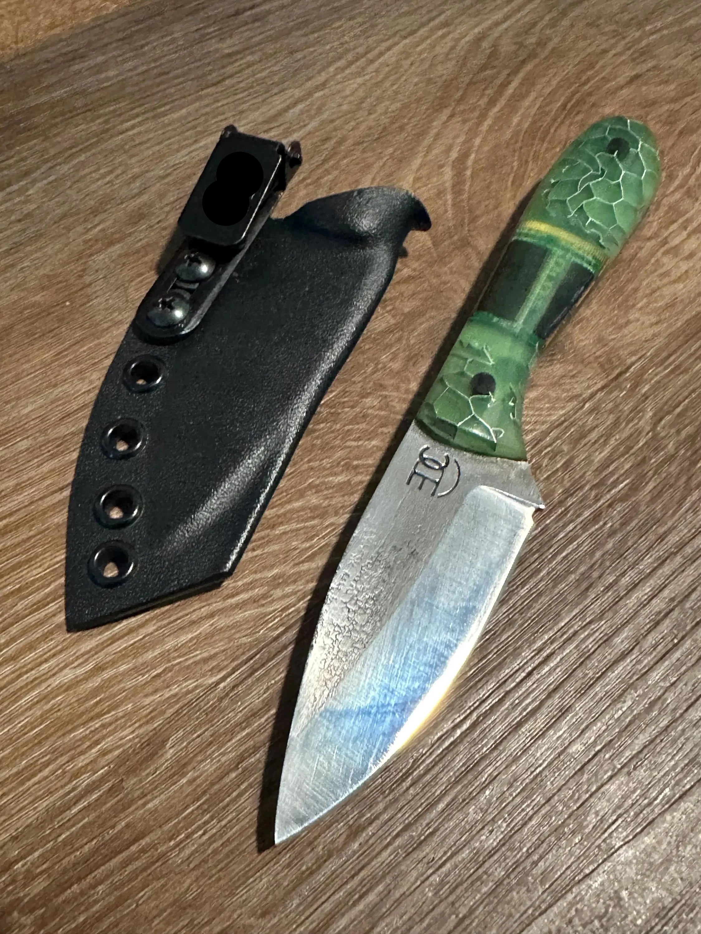 RockinEDC Jinete 7” 1095 Carbon Steel Knife with Computer Chip Handle Custom Engraved Fixed Blade Black Kydex Sheath Texas Made