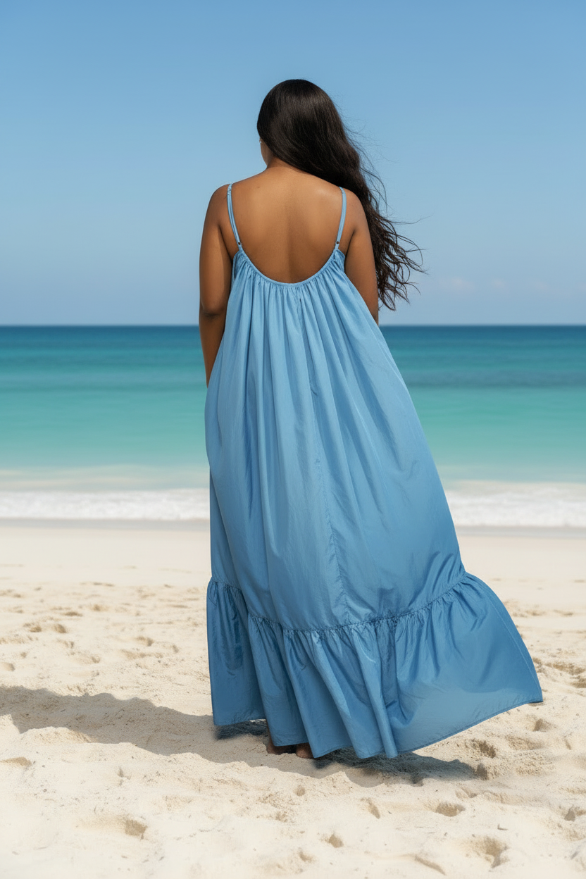 Flowy Maxi Dress w/ Ruffle Hem & Pockets