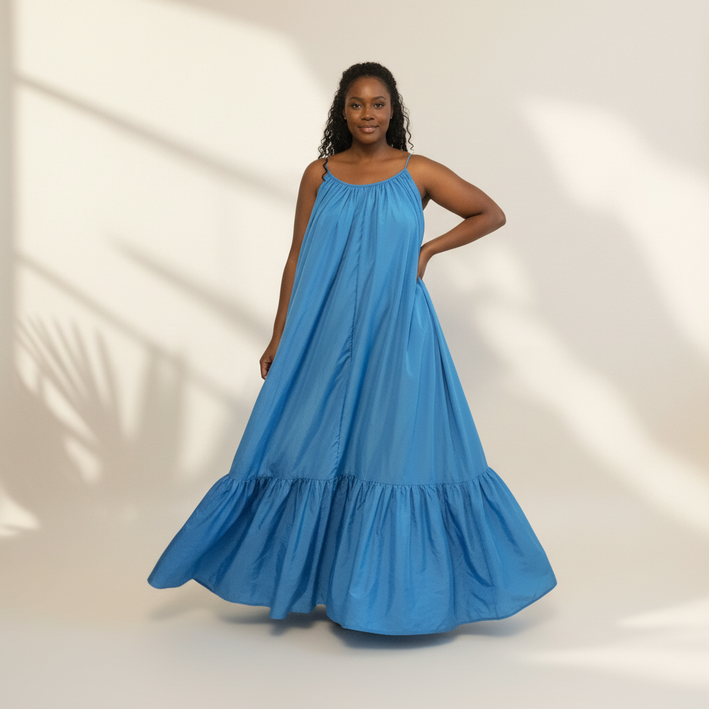 Flowy Maxi Dress w/ Ruffle Hem & Pockets