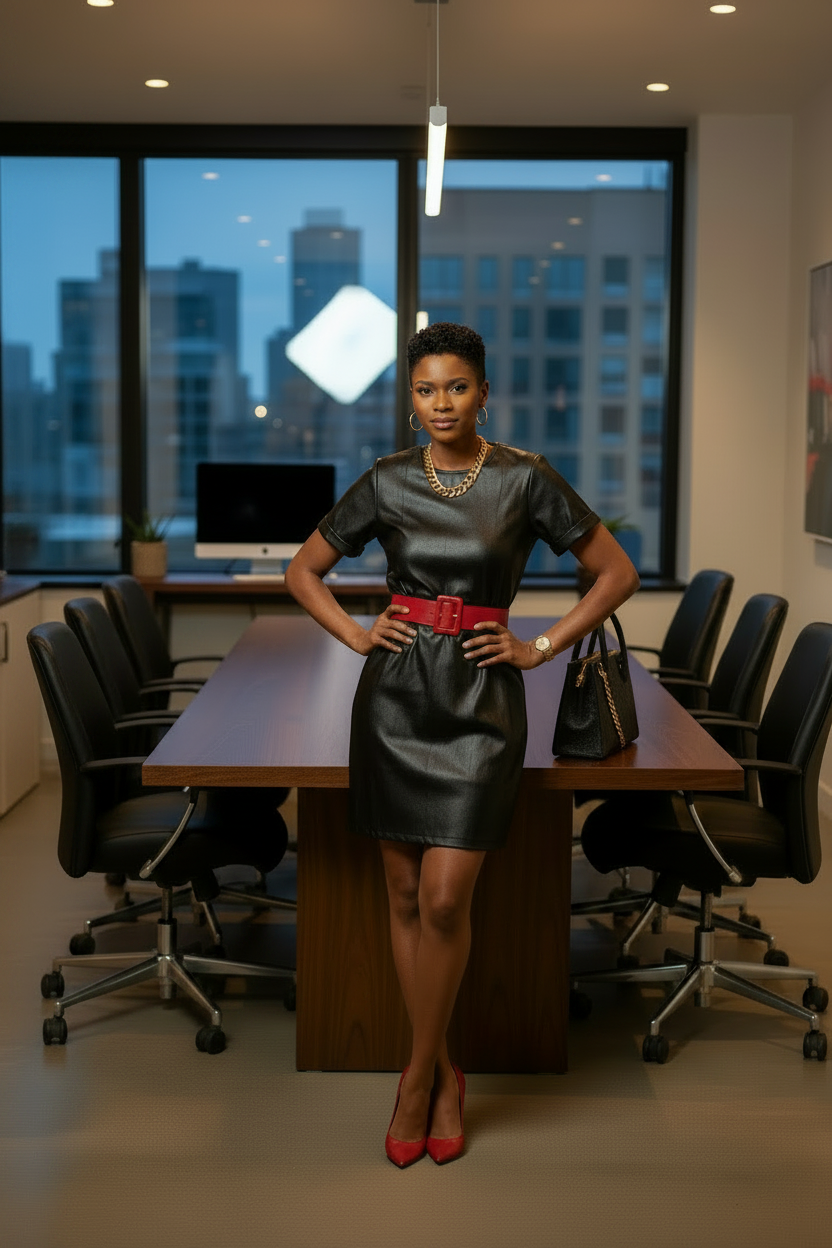 Black Faux Leather Mini T-Shirt Dress