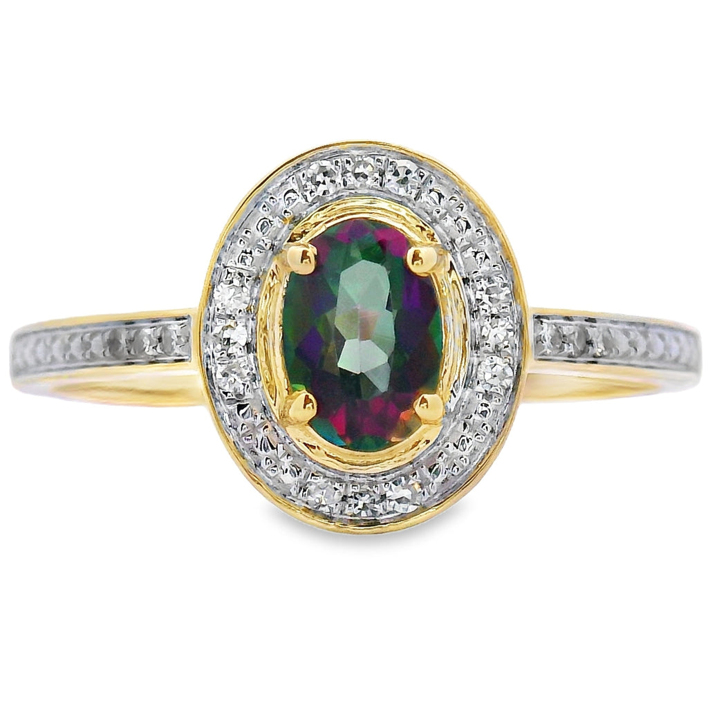 .59ct Mystic Fire Topaz Diamond Ring 10KT Yellow Gold