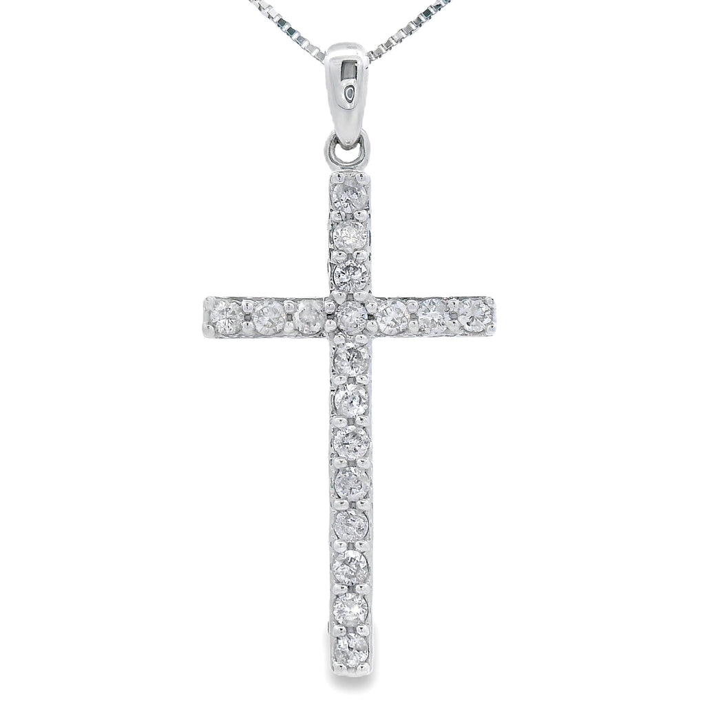 .25ct Diamond Cross Religious Pendant 14KT White Gold