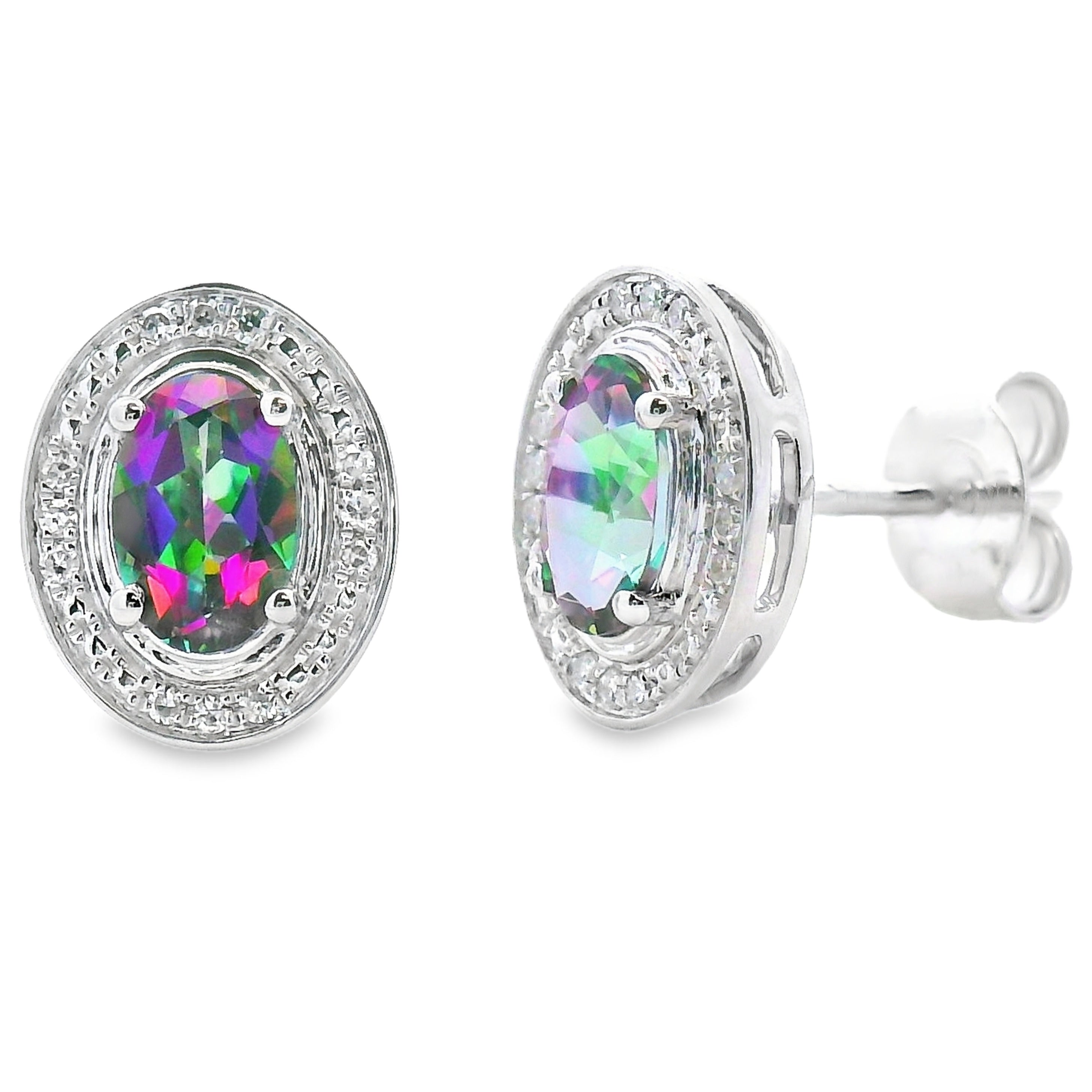 Mystic Fire Topaz Diamond Earrings 10KT White Gold
