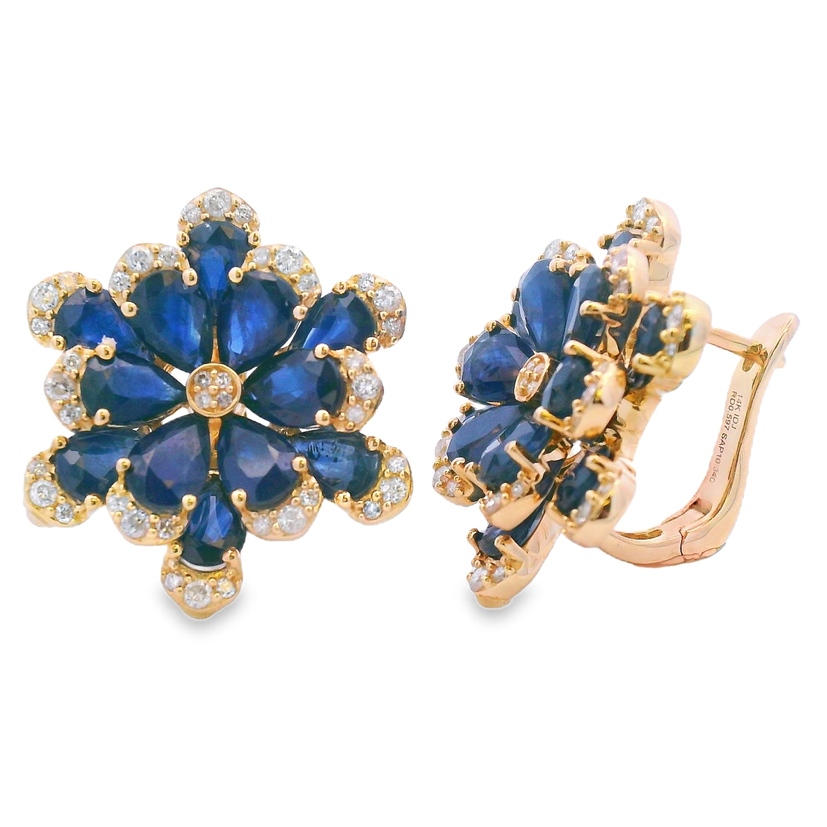 Sapphire Diamond Dangle Earrings 14KT Yellow Gold