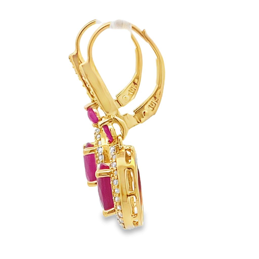 3.50ct Ruby Diamond Dangle Earrings 10KT Yellow Gold