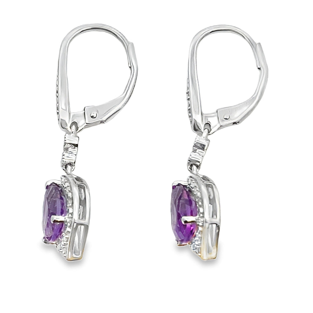 2.13ct Amethyst Diamond Dangle Earrings 10KT White Gold