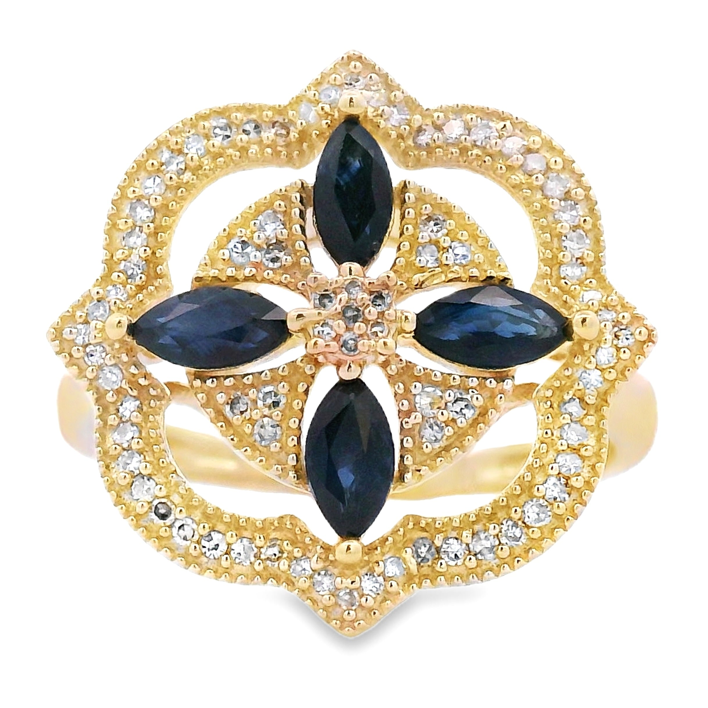 Genuine .88ct Sapphire Diamond Ring 14KT Yellow Gold