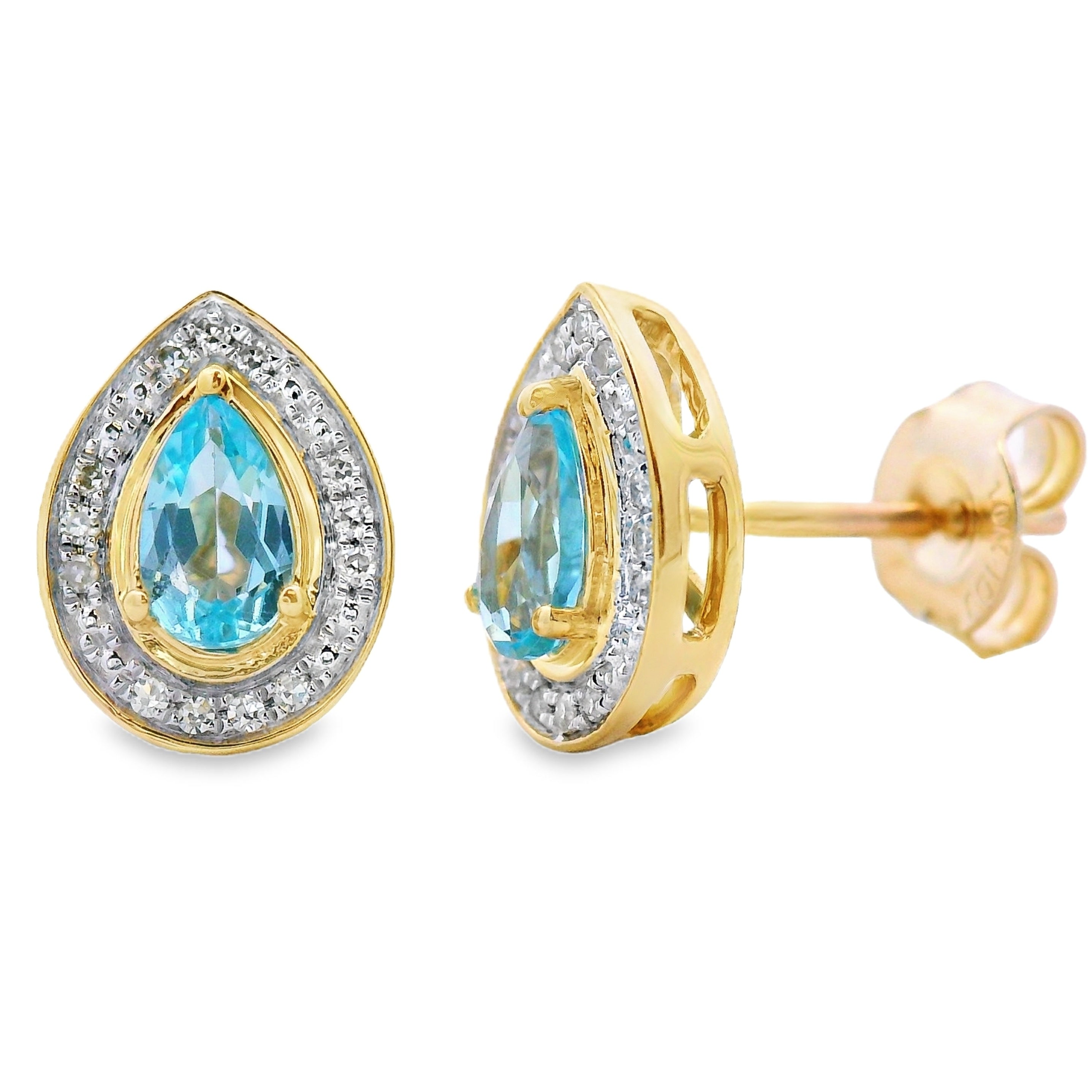 .57ct Blue Topaz Diamond Stud Earrings 10KT Yellow Gold