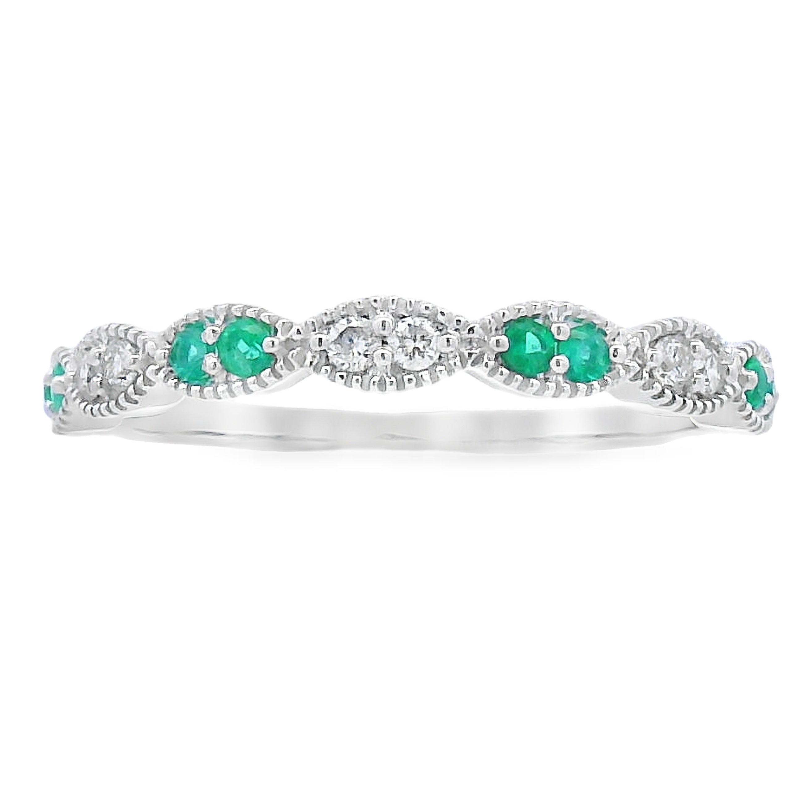 Emerald Diamond stackable band set 14KT White Gold
