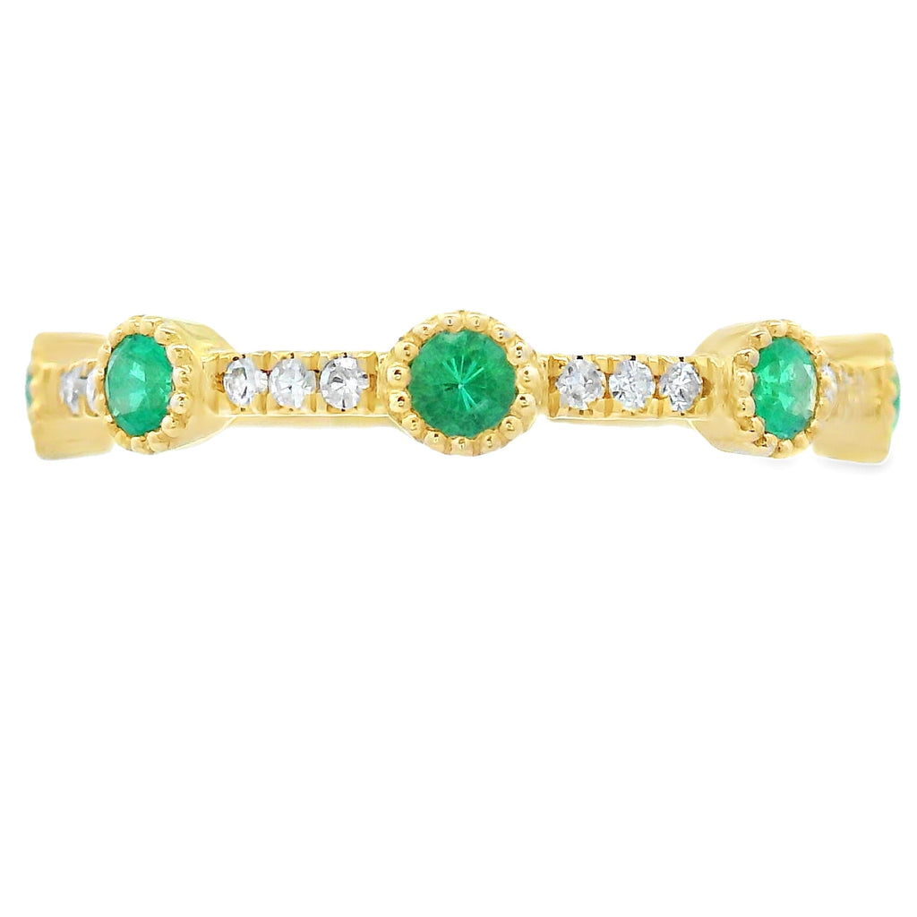 Emerald Diamond stackable band set 14KT Yellow Gold
