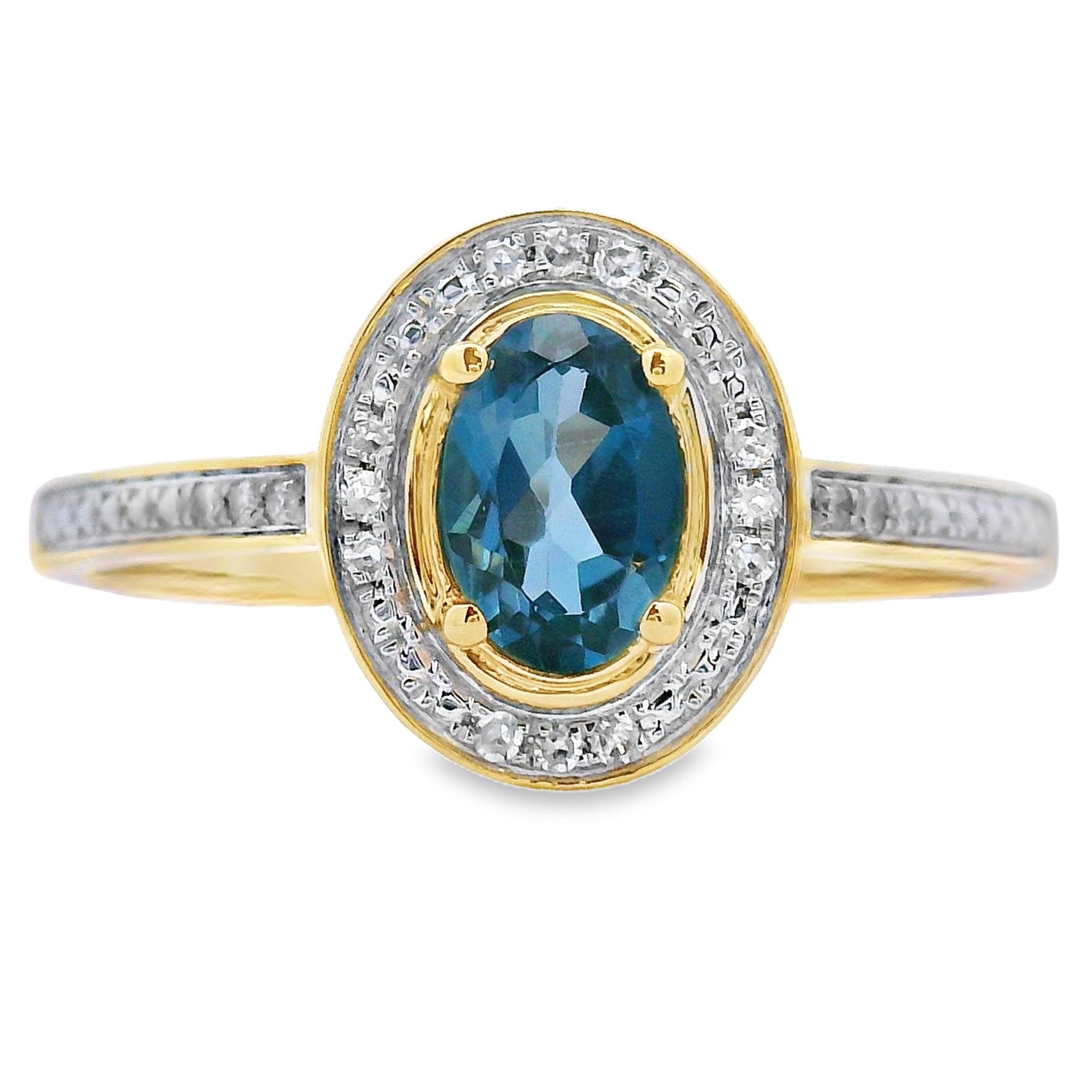 .59ct London Blue Topaz Diamond Ring 10KT Yellow Gold