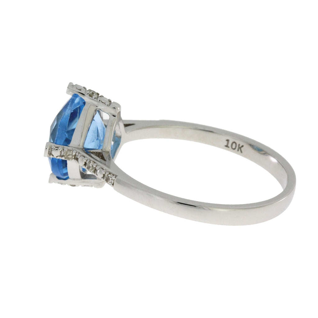 1.20ct Blue Topaz Diamond Ring 10KT White Gold