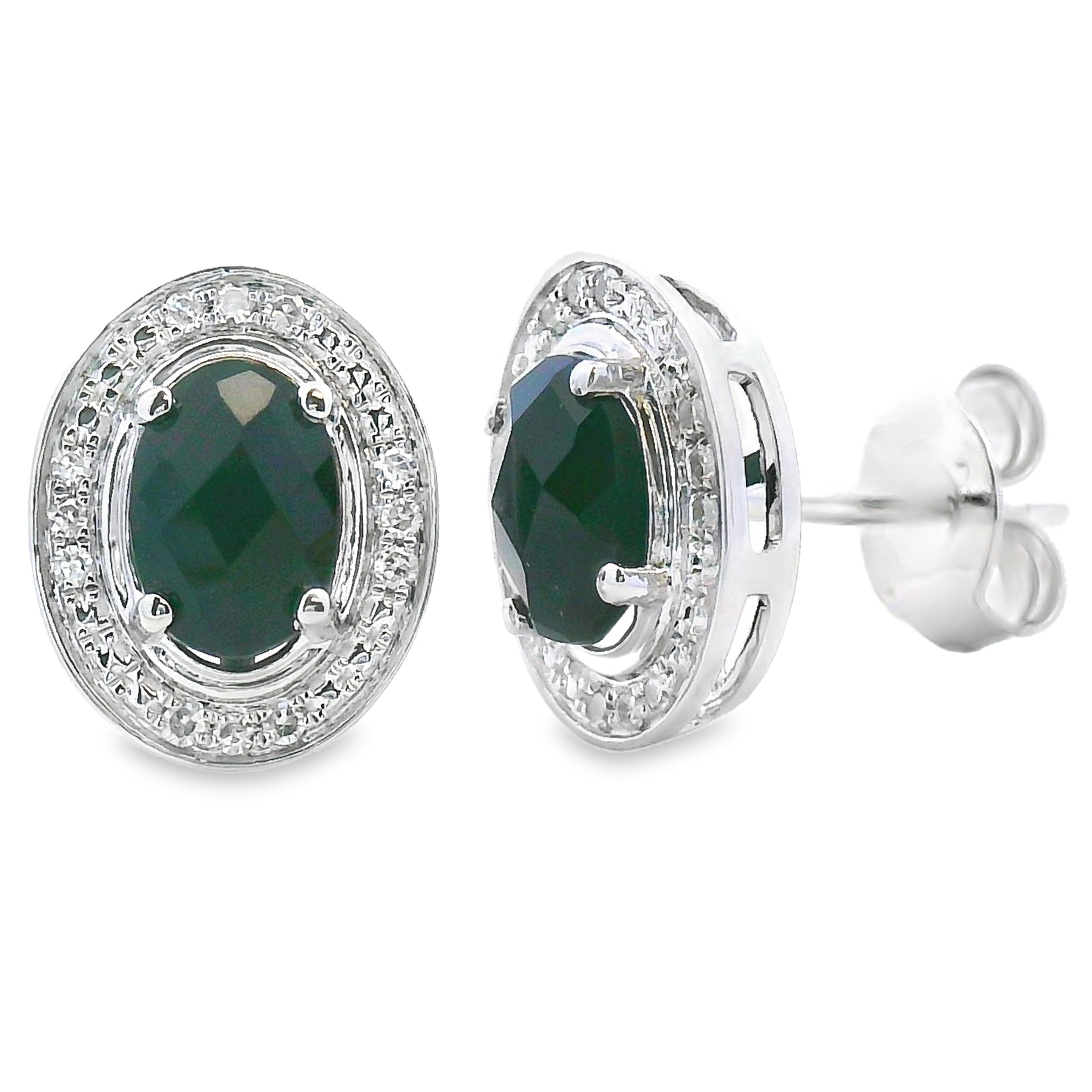 1.05ct Onyx Diamond Earrings 10KT White Gold
