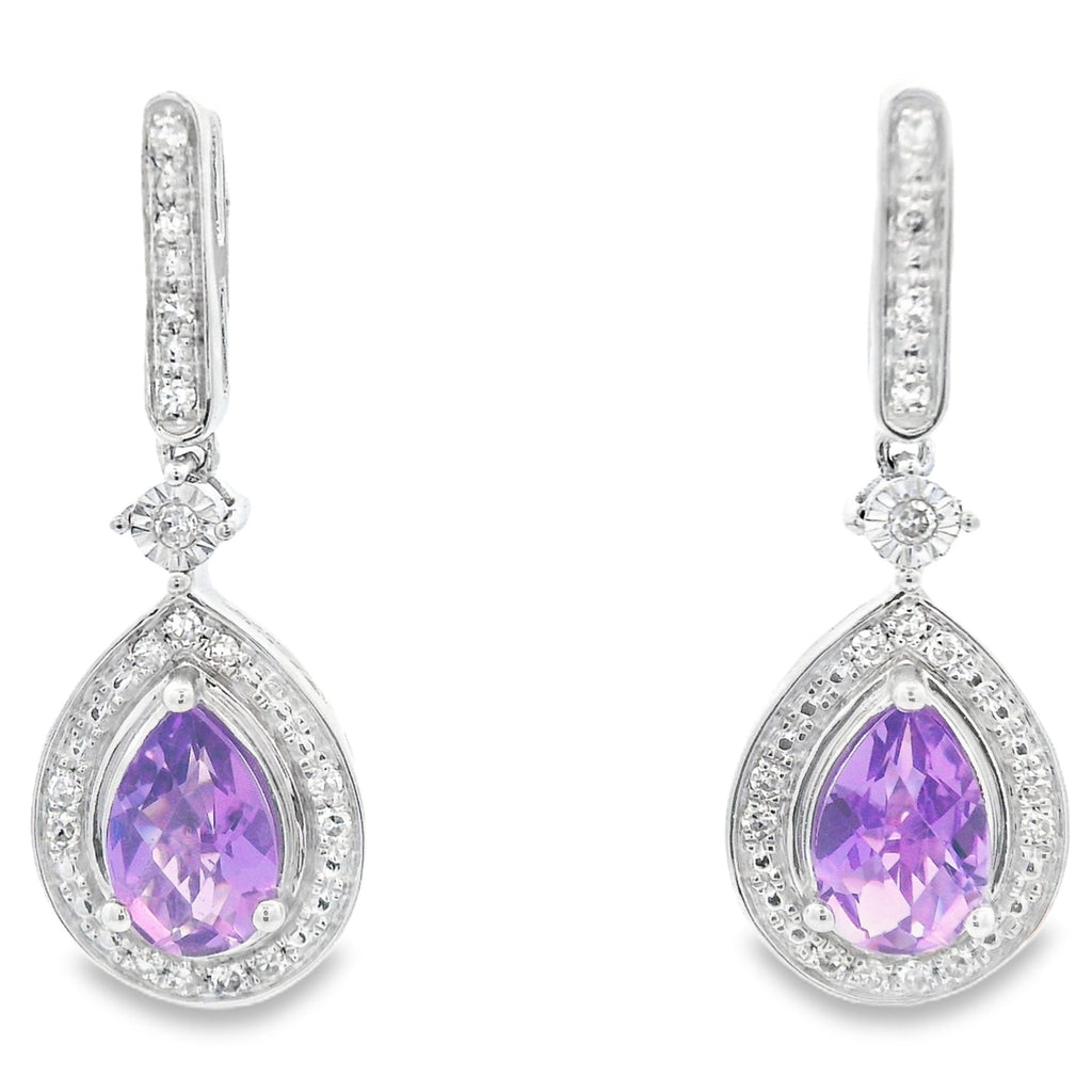 .88ct Amethyst Diamond Dangle Earrings 10KT White Gold
