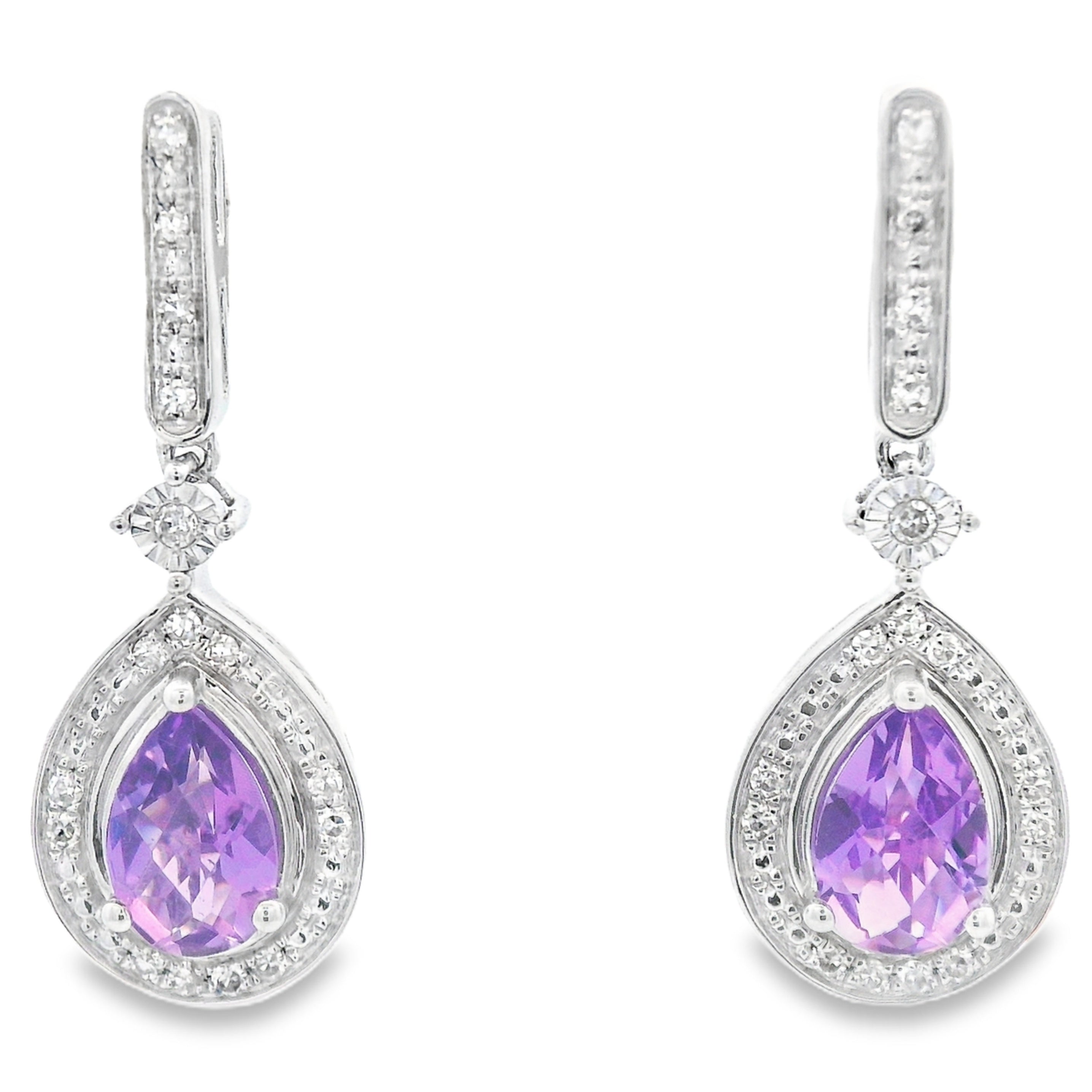 .88ct Amethyst Diamond Dangle Earrings 10KT White Gold