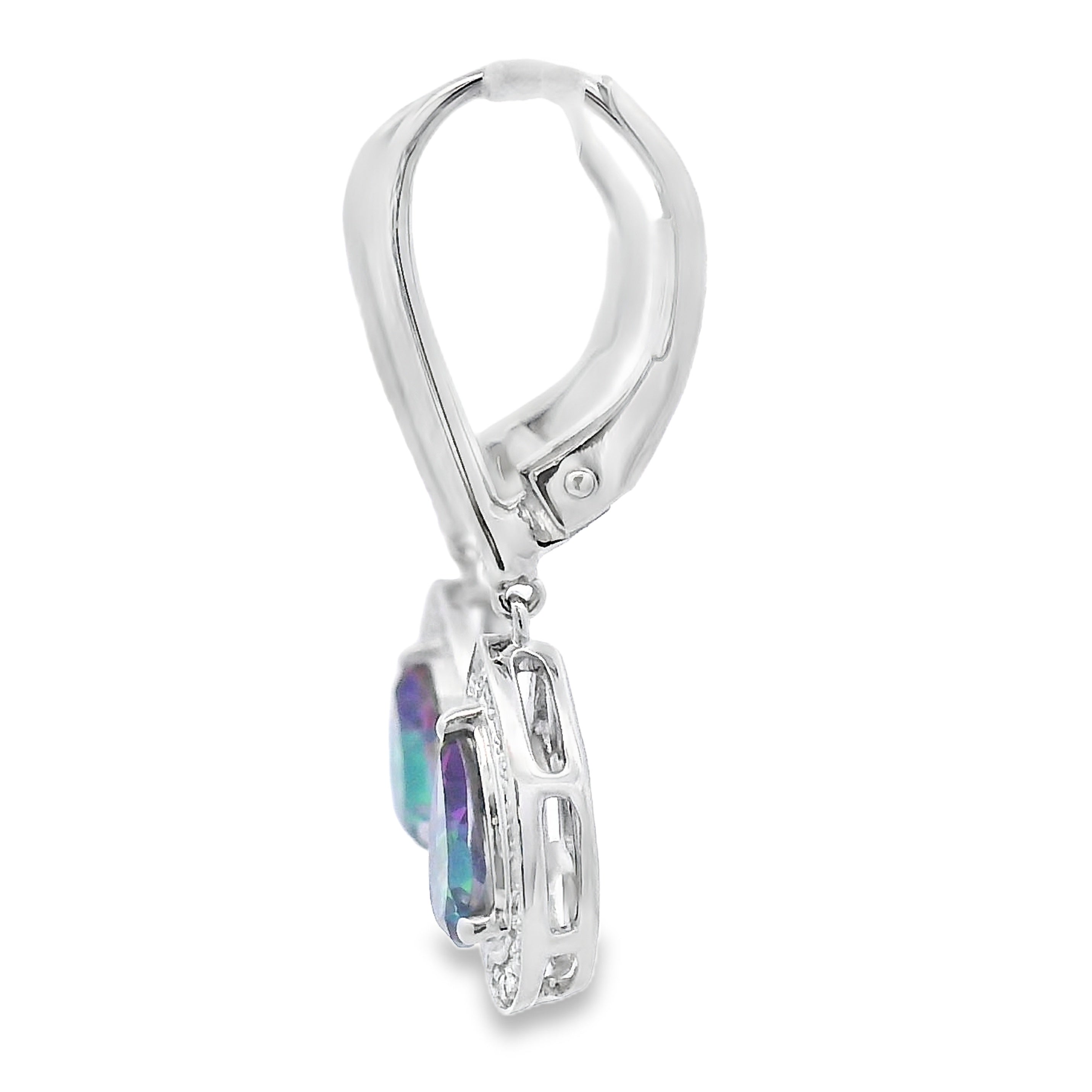 Mystic Fire Topaz Dangle Earrings 10KT White Gold
