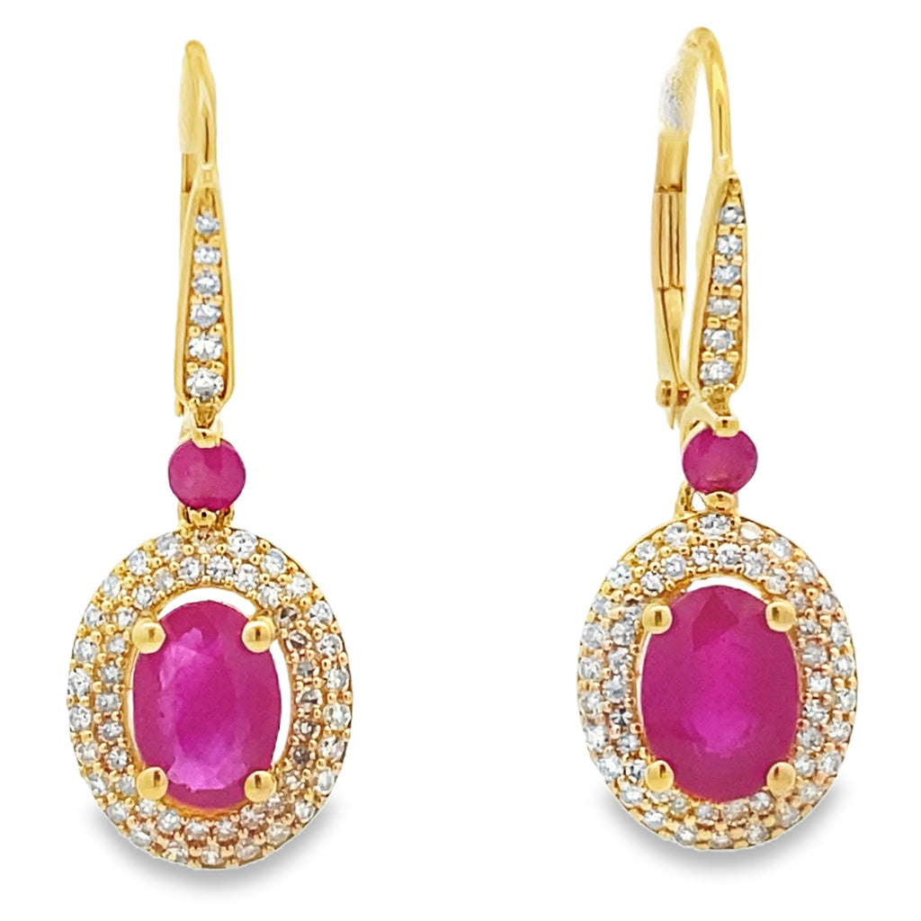 3.50ct Ruby Diamond Dangle Earrings 10KT Yellow Gold