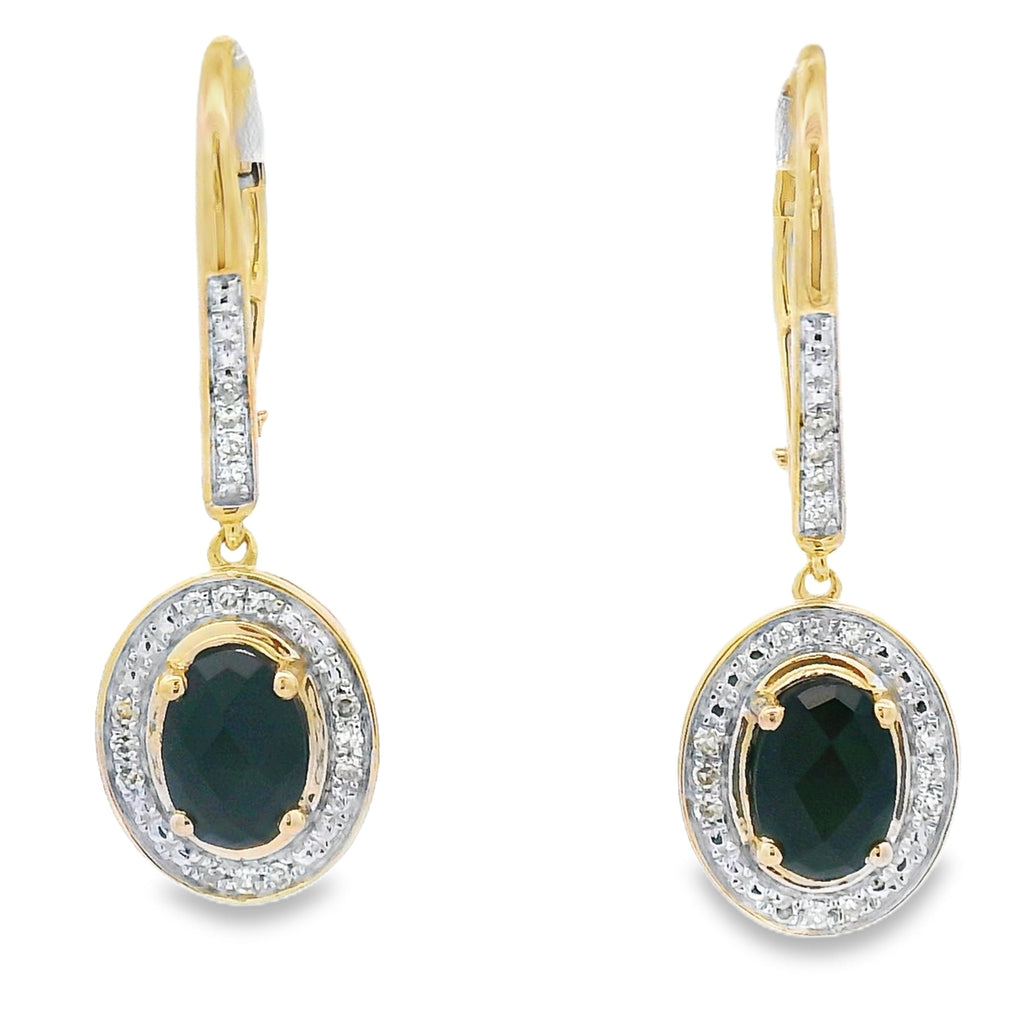 1.05ct Onyx Diamond Dangle Earrings 10KT Yellow Gold