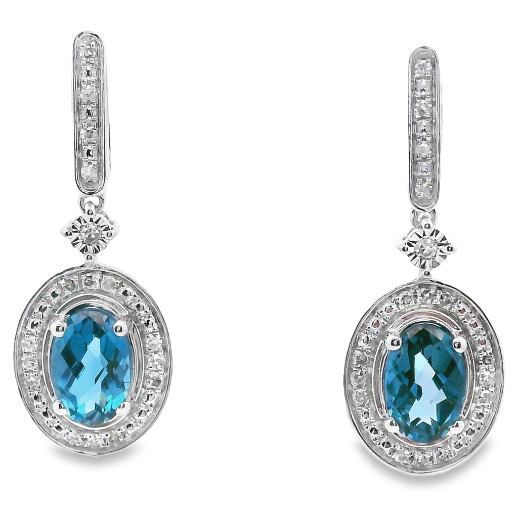 London Blue Topaz Dangle Earrings 10KT White Gold