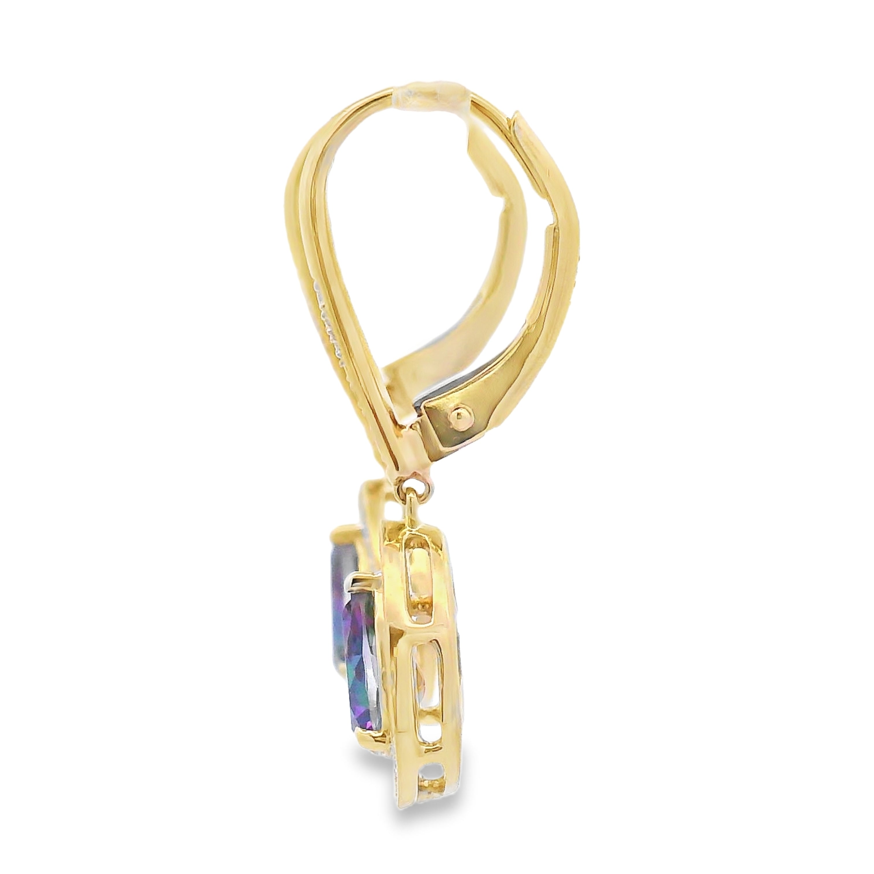 Mystic Fire Topaz Dangle Earrings 10KT Yellow Gold