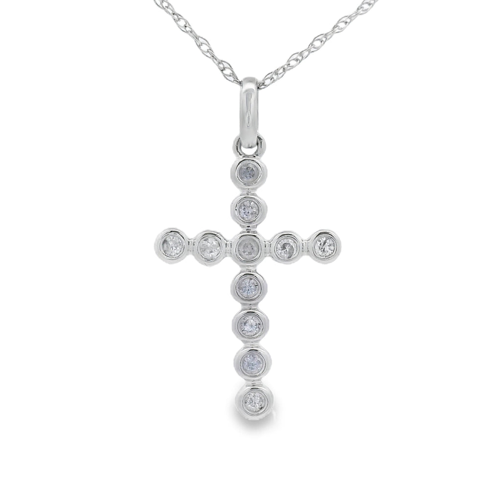 .09ct Diamond Cross Religious Pendant 14KT White Gold