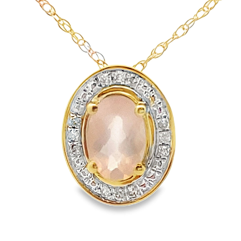 Rose Quartz Diamond Fashion Pendants 10KT Yellow Gold