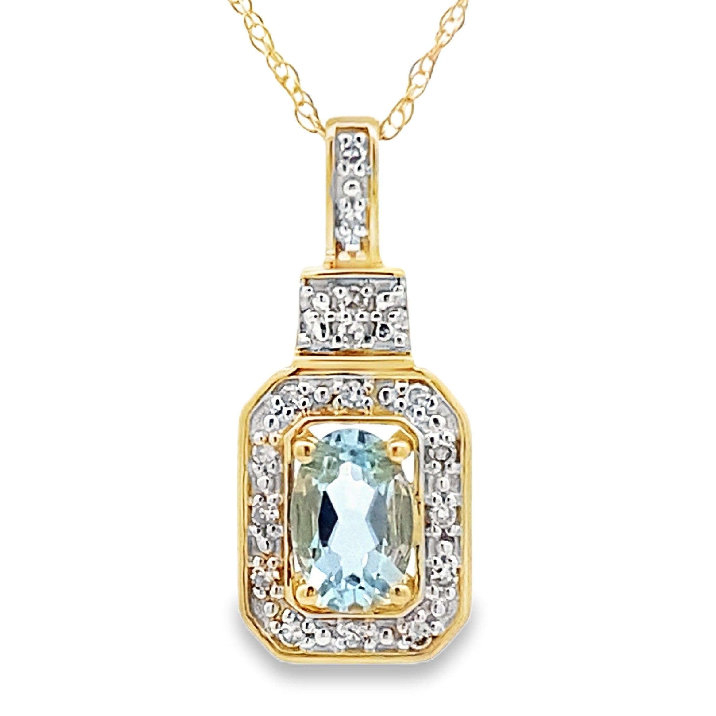 Aquamarine Diamond Fashion Pendants 10KT Yellow Gold