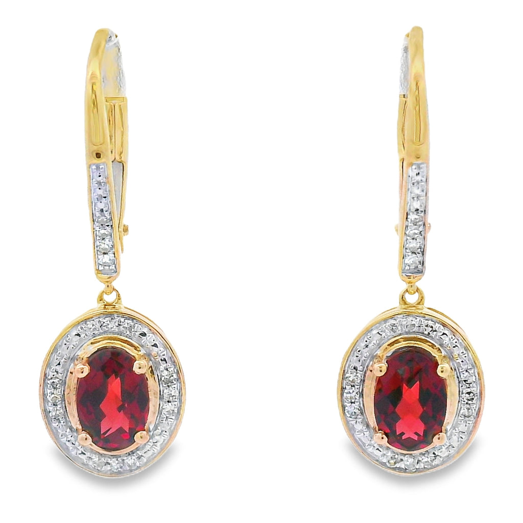 1.41ct Garnet Diamond Dangle Earrings 10KT Yellow Gold