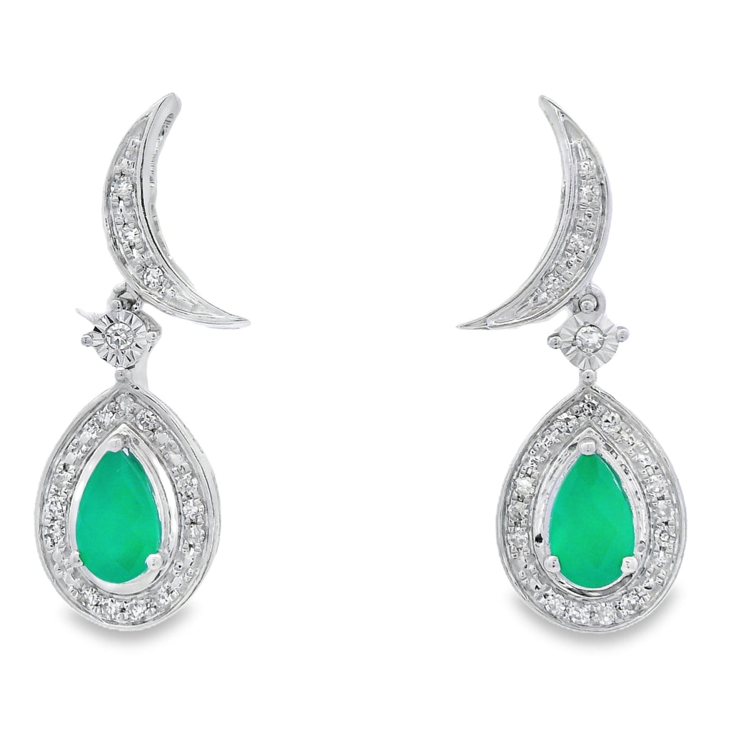 Chalcedony Diamond Dangle Earrings 10KT White Gold