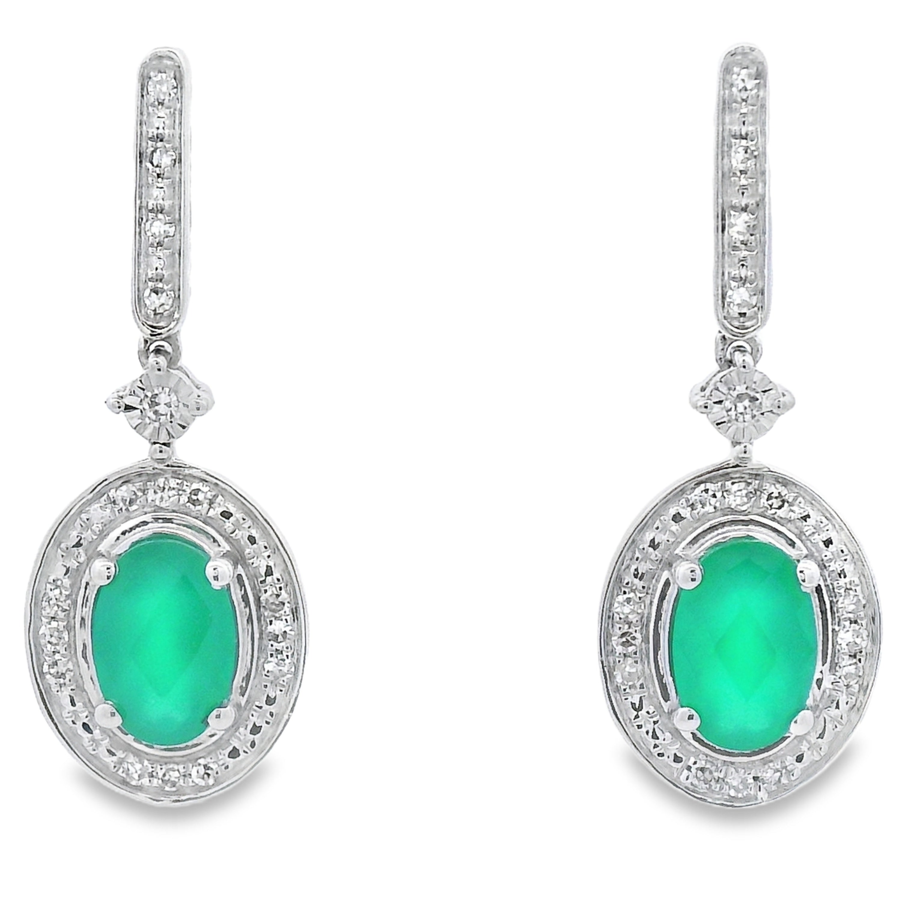 Chalcedony Diamond Dangle Earrings 10KT White Gold