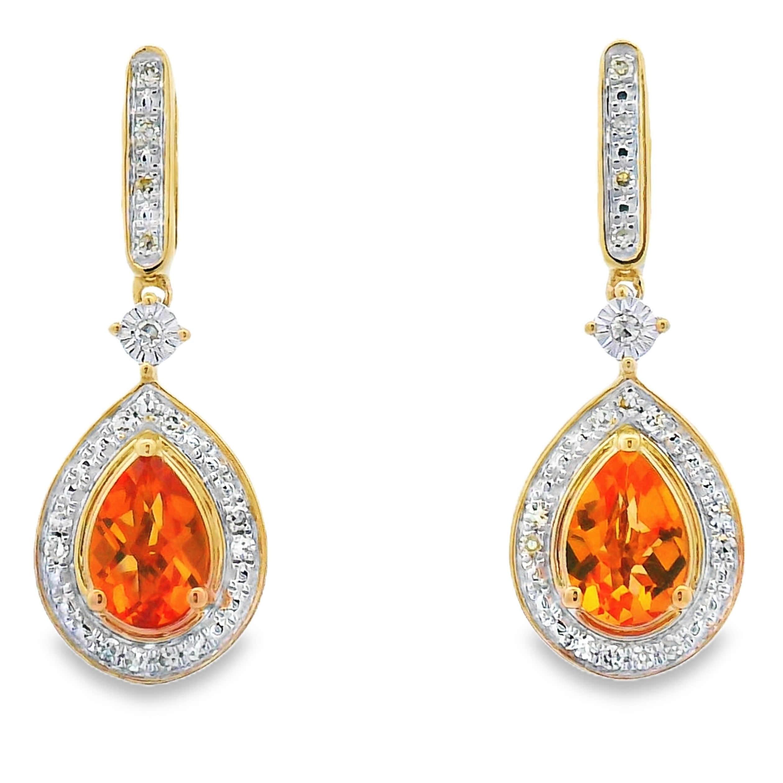 .89ct Citrine Diamond Dangle Earrings 10KT Yellow Gold